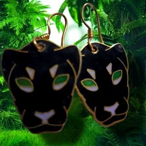 GIRARD Vintage Black Panther Cloissone Earrings